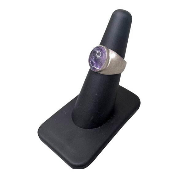 Handcrafted Sterling Silver Mexico Amethyst Statement Ring Artisan Gemstone Sz 6 - Picture 3 of 9